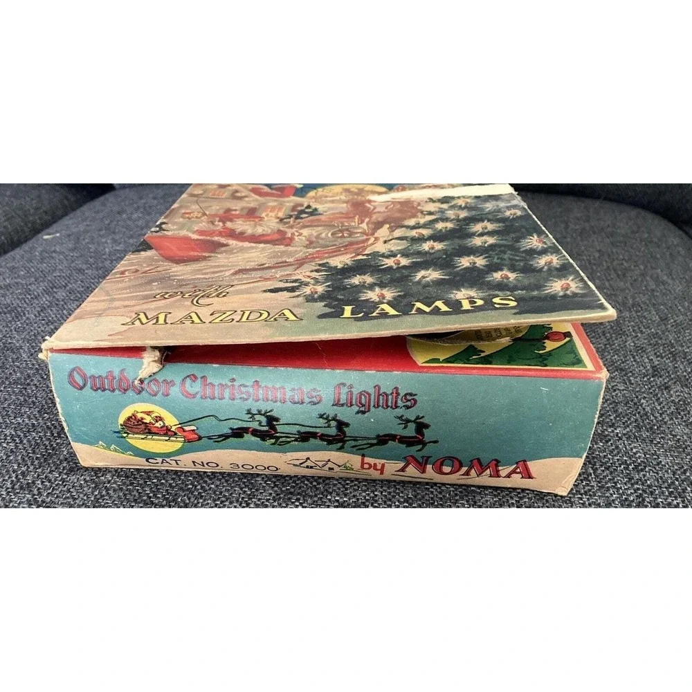 Vintage Noma 7 bulb Christmas outdoor light string red bead orig box 1940's